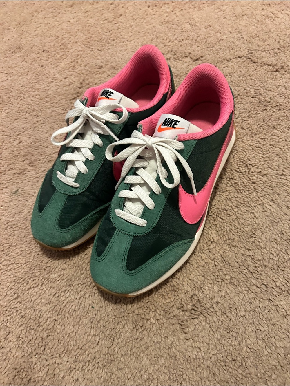 Nike Women's Green with Pink Swoosh Retro Running Sneakers